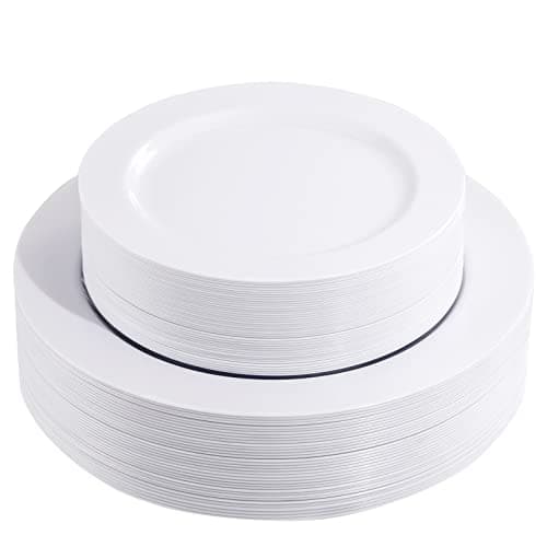 FLOWERCAT 60PCS White Plastic Plates - Heavy Duty White Disposable Plates for Birthday Party/Wedding -serve for 30 guests Include 30PCS 10.25" Dinner Plates & 30PCS 7.5" Dessert Plates for Party - Image 1