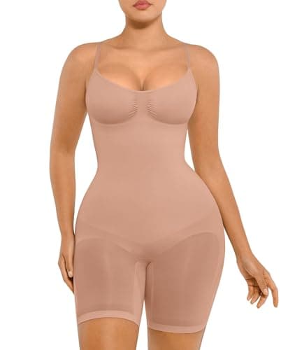 FeelinGirl Seamless Bodysuit Shapewear Hip Enhancer High Waist Body Shaper Full Body Slimming Faja Khaki Beige M/L - Image 1