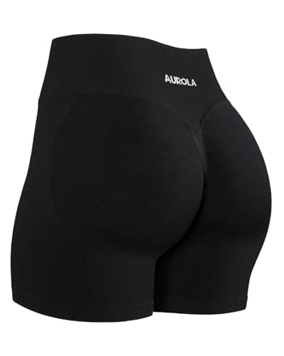AUROLA Influence Collection Workout Shorts for Women,No Roll Up Squat Proof New Scrunch Seamless Compression Gym Short, Black, L - Image 1