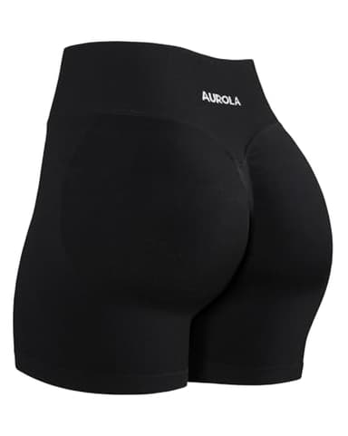 AUROLA Influence Collection Workout Shorts for Women,No Roll Up Squat Proof New Scrunch Seamless Compression Gym Short, Black, L - Image 1