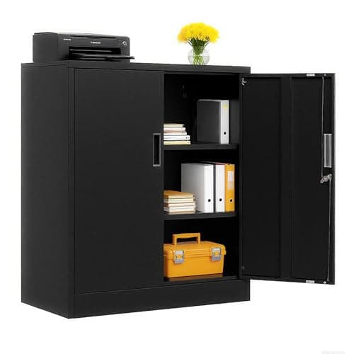 BESFUR Metal Storage Cabinet 36" H, Black Steel Locking Cabinet with 2 Lockable Doors and 2 Adjustable Shelves for Home Office, Garage, School, Apartment, Warehouse - Image 1