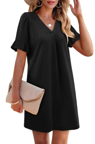 OFEEFAN Plus Size Dresses for Curvy Women Summer Short Sleeve V Neck Pleated Flowy Dresses for Women with Pockets Black 2XL - Image 4