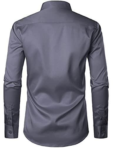 ZEROYAA Men's Urban Stylish Casual Business Slim Fit Long Sleeve Button Up Dress Shirt with Pocket ZLCL29 Charcoal Gray XXX-Large - Image 3
