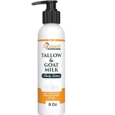 Grass Fed Beef Tallow & Goat Milk Body Lotion for Sensitive Skin, Organic Tallow Lotion - Soothes Dry Patches, Goat Milk Moisturizer - Handmade Tallow Body Lotion (Oatmeal & Honey, 8 Oz) - Image 1