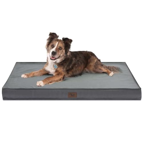Tail Stories Outdoor Orthopedic Dog Bed, Waterproof Dog Bed for Large Dogs 36x27 Inch, Egg Crate Foam Pet Mat with Washable Removable Oxford Cooling Cover, Grey - Image 1