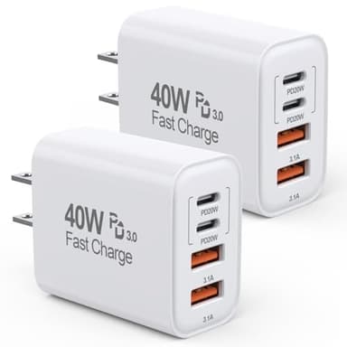 40W iPhone 17 16e 15 Charger Block Fast Charging,2Pack USB C Wall Charger,4-Port Fast USB Wall Adapter PD + QC Multiport Block Cube for iPhone 17 Air/17 Pro/Pro Max/16/16 Pro/15/14/13/12/11/Pro Max/XS - Image 1