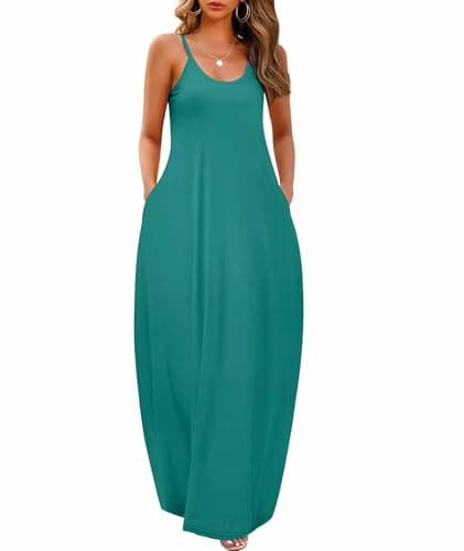 Wolddress Womens 2025 Casual Sleeveless Sundress Plus Size Loose Plain Long Summer Beach Maxi Dress with Pockets Lake Blue M - Image 1
