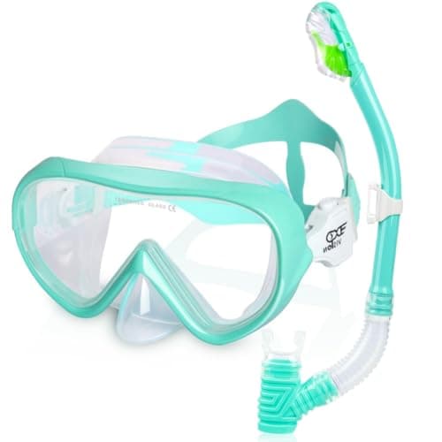 Kids Snorkel Set, Child Diving Mask Anti-Fog Swimming Goggles Dry Snorkel Children Snorkeling Swimming Gear for Youth Boys Girls Age 4-14 (Aqua Set) - Image 1