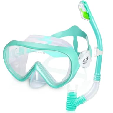Kids Snorkel Set, Child Diving Mask Anti-Fog Swimming Goggles Dry Snorkel Children Snorkeling Swimming Gear for Youth Boys Girls Age 4-14 (Aqua Set) - Image 1