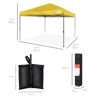 Best Choice Products 10x10ft 1-Person Setup Pop Up Canopy Tent Instant Portable Shelter w/ 1-Button Push, Case, 4 Weight Bags - Yellow - Image 9