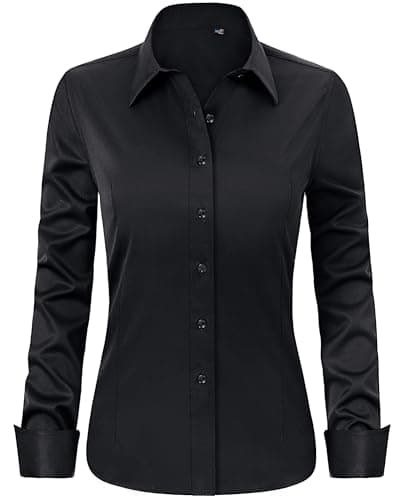 J.VER Womens Dress Shirts Long Sleeve Button Down Shirt Wrinkle-Free Business Casual Blouse Office Work Tops Black Medium - Image 1
