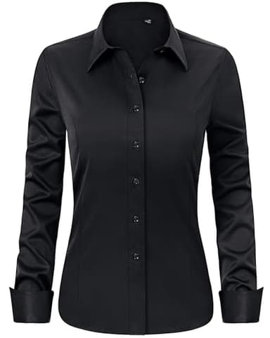 J.VER Womens Dress Shirts Long Sleeve Button Down Shirt Wrinkle-Free Business Casual Blouse Office Work Tops Black Medium - Image 1