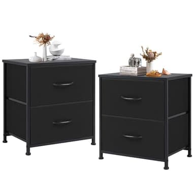 DUMOS Nightstand Set of 2, Small Dresser with 2 Fabric Drawers Side Bedroom End Table Kids Bedside Storage Furniture for 25 inch Tall Night Stand for Closet, Entryway, College Dorm, Classic Black - Image 1