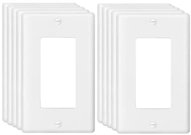 Decora Light Switch Outlet Wall Plate Cover 1-Gang Electrical Device Faceplates Unbreakable Thermoplastic Standard Size Glossy Finish White (10 Pack) - Image 1