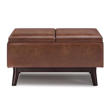 SIMPLIHOME Owen 34 inch Wide Mid Century Modern Rectangle Tray Top Small Coffee Table Storage Ottoman in Distressed Saddle Brown Vegan Faux Leather, Assembled, For the Living Room and Entryway - Image 5