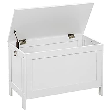 HOOBRO Toy Box, Retro Wooden Look Storage Chest with Safety Hinge, Entryway Storage Bench Supports 220 lb, 29.9 x 15.7 x 18.9 Inches Toy Chest Organizer, Easy Assembly (White) WT75CW01G1 - Image 1