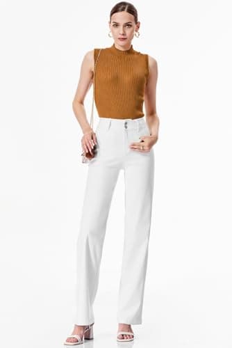 Sidefeel Jeans for Women Trendy High Waisted Stretchy Wide Leg Jeans Loose Straight Leg Denim Pants White Size 10 - Image 6