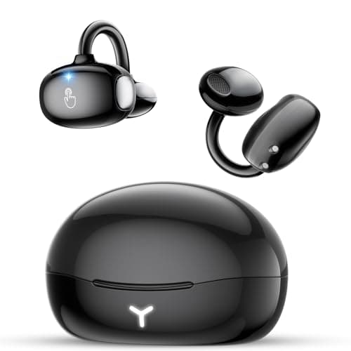 Deep Bass Sound Clip on Earbuds Wireless, Lightweight Open Ear Earbud with Physical Button, Bluetooth 6.0 Headphone Support Dual-Device, 60H Play Time, Waterproof, Ideal for Workout, Running