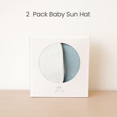 Konssy 2 Pack Muslin Baby Sun Hat UPF 50+ Sun Protection Baby Bucket Hat Summer Beach Hats with Wide Brim for Boys & Girls Blue-White - Image 6