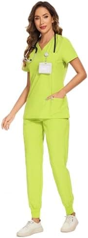 COZYFIT Scrubs for Women Set - Stretch V-Neck Scrub Top & Jogger Pant with 8 Pockets - Image 3