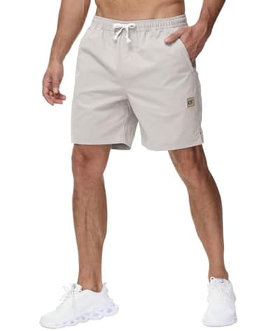 Yundobop Men's Casual 7 Inch Shorts Twill Drawstring Summer Beach Stretch Golf Shorts with Zipper Pockets Beige 28 - Image 1
