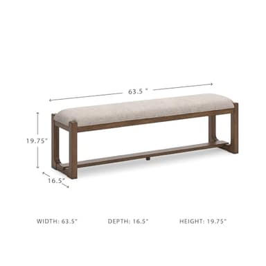 Signature Design by Ashley Cabalynn Farmhouse Upholstered 63" Dining Bench, Beige & Light Brown - Image 3