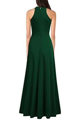 MUSHARE Women's Halter Neck Sexy Split Cocktail Party Maxi Long Formal Dress Green - Image 2