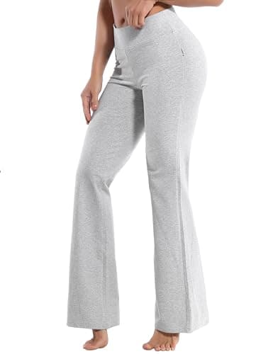 BUBBLELIME 29"/31"/33"/35" 4 Styles Women's Inner Pocket Bootcut Yoga Pants - Basic Cotton_HeatherGray M-35 Inseam - Image 1