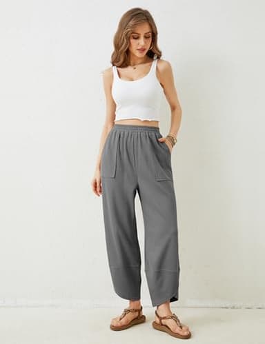 Xiaoxuemeng Womens Baggy Wide Leg Pants Casual Elastic Waisted Palazzo Harem Pants with Pockets(Darkgrey-XL) - Image 5