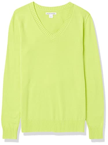 Amazon Essentials Women's Lightweight Long-Sleeve V-Neck Sweater, 100% Cotton, Lime Green, X-Large - Image 3