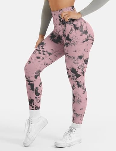 YEOREO Workout Leggings for Women Dazzle Scrunch Butt Lifting Leggings Seamless Screen Print Gym Yoga Pants Pink S - Image 4