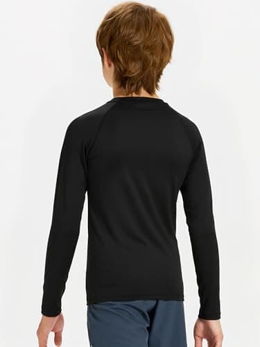 DEVOROPA Youth Boys Compression Thermal Shirt Long Sleeve Fleece Baselayer Soccer Baseball Undershirt Black L - Image 3