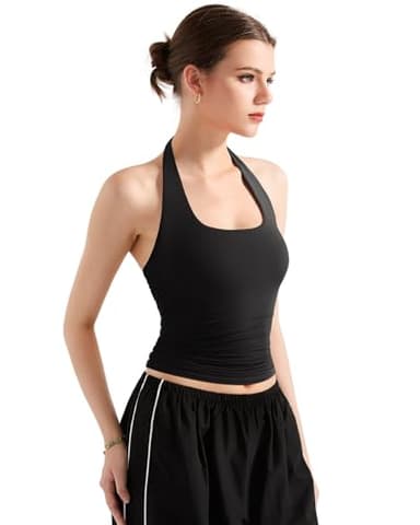 SUUKSESS Women Halter Tank Tops Double Lined Basic Backless Y2K Trendy Going Out Tops (Black,S) - Image 2