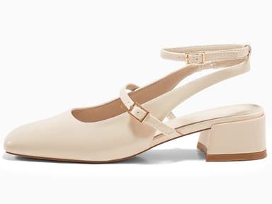 Coutgo Womens Mary Jane Chunky Low Heels Closed Square Toe Ankle Strap Pumps Wedding Party Dress Shoes, Beige, Size 6.5 - Image 4