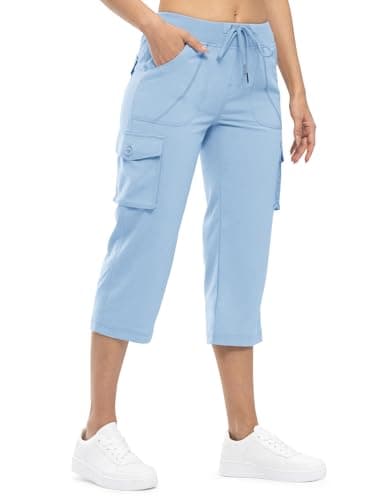 TBMPOY Womens Hiking Pants Cargo Capris for Women 6 Pockets Quick Dry Casual Outdoor Trip Loose Shorts Cropped Cotton Baby Blue XXL - Image 3