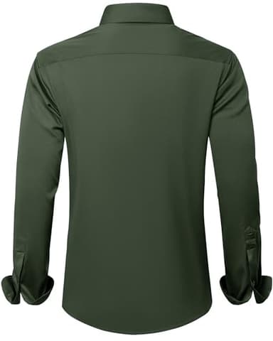 J.VER Men's Dress Shirts Solid Long Sleeve Stretch Wrinkle-Free Formal Shirt Business Casual Button Down Shirts Army Green Large - Image 2