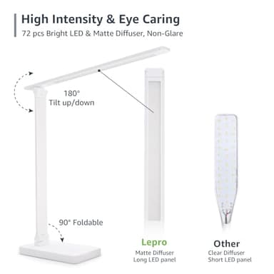 Lepro LED Desk Lamp, Metal Desk Light 9.5W 800lm, Forbes Vetted Best Task Lamp, 5 Color Modes 5 Brightness Level, Dimmable Home Office Desktop Lamp for Reading, Crafting, Sewing, Puzzle, Nail, White - Image 6