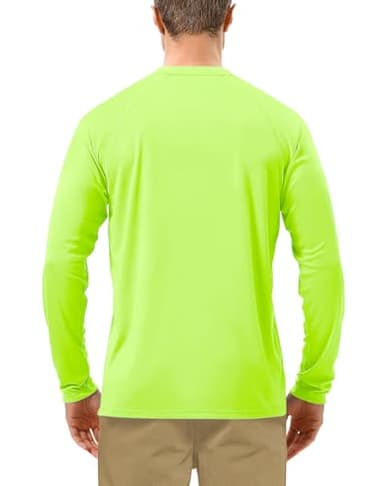 Roadbox Mens UPF 50+ Long Sleeve SPF Diving Rash Guard UV Sun Protection Shirts for Outdoor Fishing Hiking Swimming Running Neon Green - Image 2