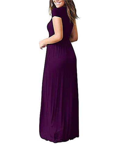 AUSELILY Women's Short Sleeve Loose Plain Casual Long Maxi Dresses for Women 2025 Purple L - Image 4