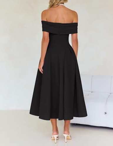 ZESICA Cocktail Dresses for Women's Elegant Off Shoulder Short Sleeve Swing A Line Wedding Evening Party Midi Dress,Black,X-Large - Image 4