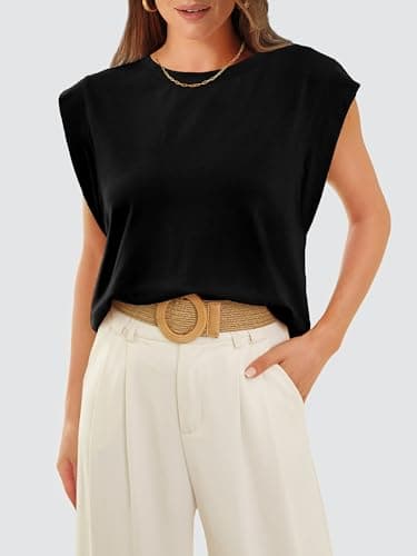 WIHOLL Womens Summer Tops Cap Sleeve Spring Tops for Women Boat Neck Sleeveless Tank Top Cute Work Office T Shirts Business Casual Outfits Beach Fashion Women Clothes Resort Wear 2025 Black M - Image 4