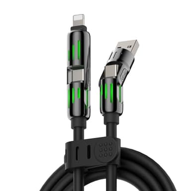 MFish 4-in-1 Universal USB Charging Cable with Carrying Case – 240W Max Fast Charger Cord, USB-A, Dual USB-C & Lighting, for iPhone 14/15/16/17 Series, iPad & MacBook and More(Black, 6.6Ft) - Image 1