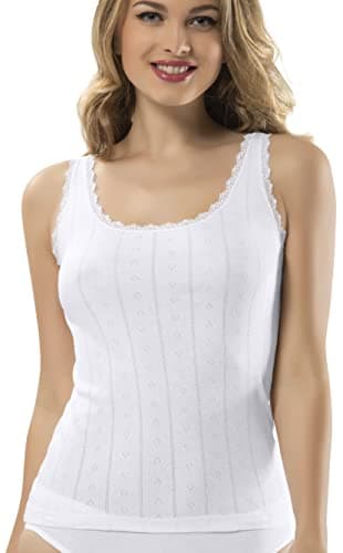 VAVONNE Camisole for Women, All Cotton, Airy Soft Comfy Tank Tops Cami Undershirt (Wide Strap/White, Large) - Image 1