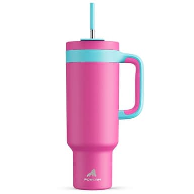 POWCAN 50 oz Tumbler with Handle, 2-in-1 Straw and Sip Lid, Leakproof, Dishwasher Safe, Insulated Stainless Steel Travel Coffee Mug, Keeps Cold for 34 Hours, Fits in Car Cup Holder (Barbie) - Image 1