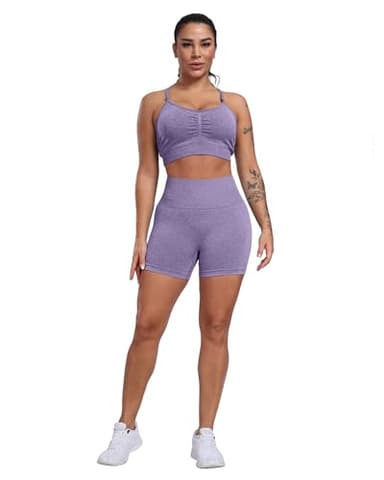 CHRLEISURE Women's 4 Packs Workout Gym Shorts, High Waisted Butt Lifting Scrunch Butt Seamless Booty Shorts(Black,DGray,Purple,Blue,M) - Image 3