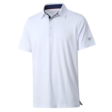 M MAELREG Golf Polo Shirts for Men Short Sleeve Performance Moisture Wicking Quick Dry Casual Collared Men’s Polo Shirts White - Image 1