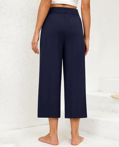 siliteelon Wide Leg Capri Pants for Women Lounge Pajama Pants Women Casual Loose Comfy Flowy Palazzo Capris with Pockets - Image 3