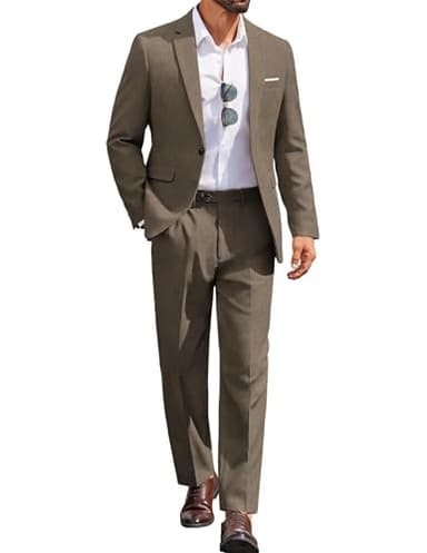 COOFANDY Men Suits Classic Fit 2 Piece Suit Set One Button Casual Blazer Wedding Bussiness Suit Separates, Brown, Medium - Image 1