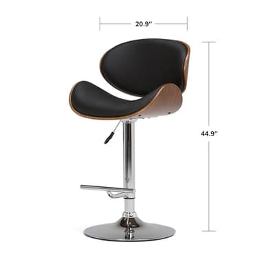 SIMPLIHOME Marana Adjustable Swivel Bar Stool - 33 inch Seat Height Upholstered Metal Chair in Black Vegan Faux Leather, Mid Century Seating for Kitchen or Bar with Curved Bentwood Back - Image 3