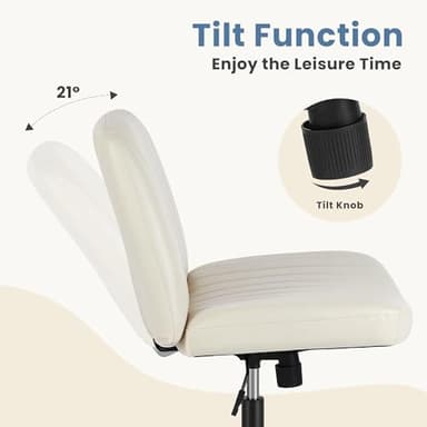 DUMOS Criss Cross Chair with Wheels, Legged Office Armless Wide Desk Seat Dual-Purpose Base, Adjustable Swivel Leather Task Vanity Home Office Desk Seating, Cream - Image 6